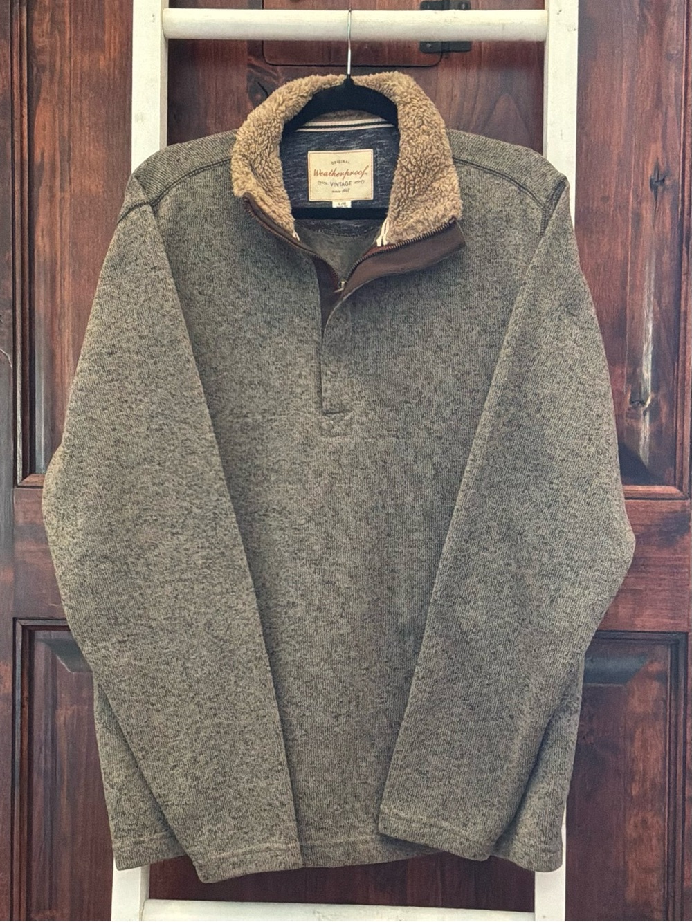 Weatherproof Men's Sherpa Collar Zip-Up Sweater in Heathered Olive Brown